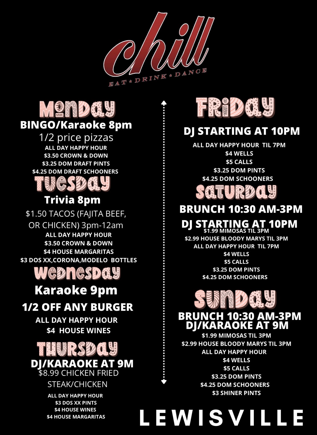 Chill Grapevine weekly specials